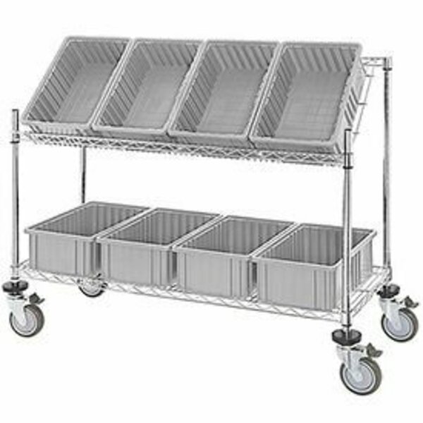 Global Industrial Easy Access Slant Shelf Chrome Wire Cart, 8 Gray Grid Containers 48Lx18Wx48H 493427GY